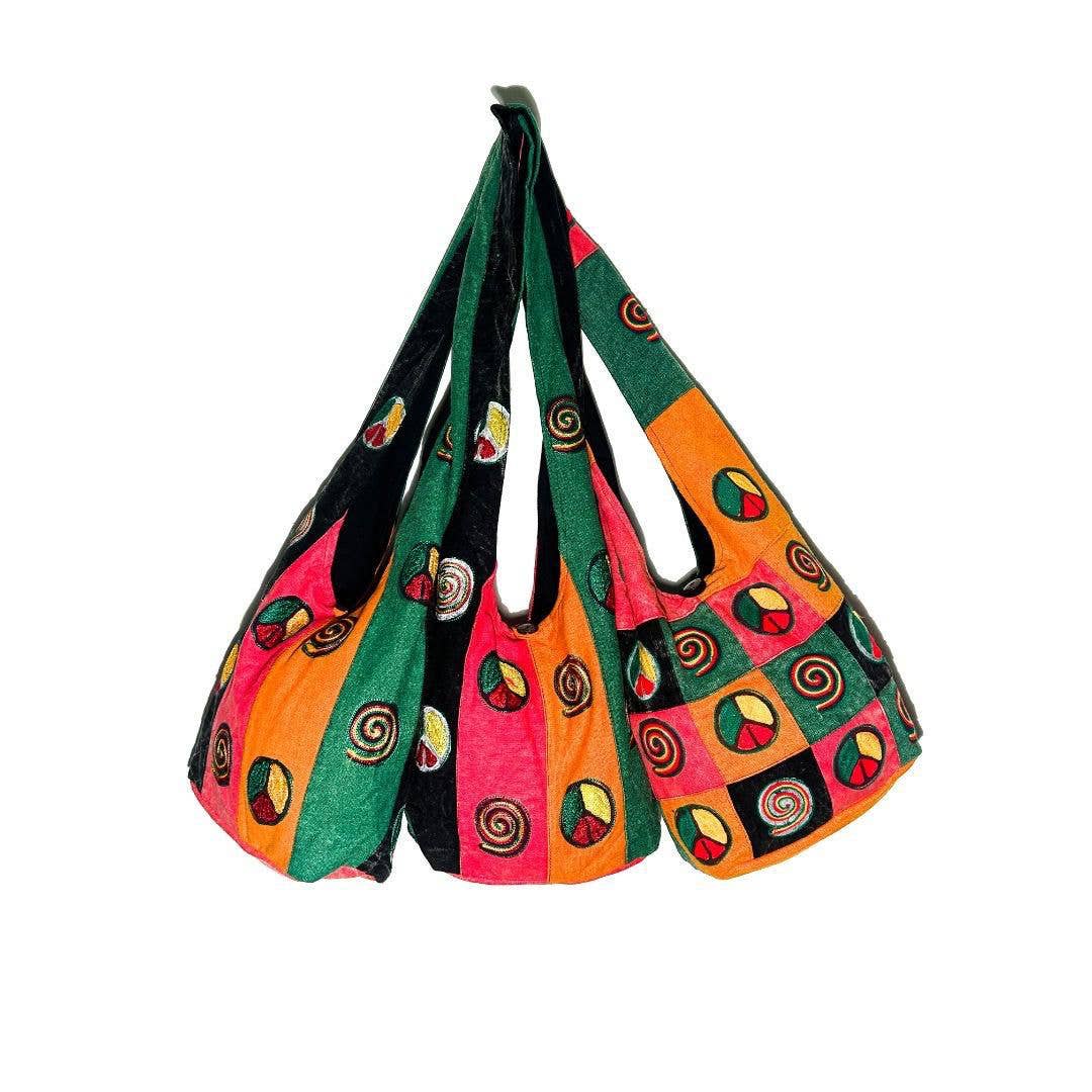 Cotton Peace Sign Patchwork Monk Style Shoulder Bag