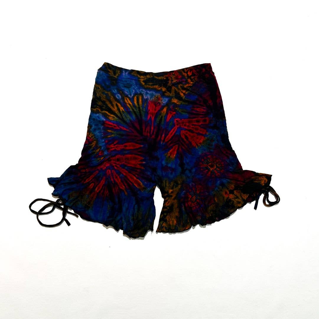 Spandex Tie Dye Shorts Ruffle Leg Trim