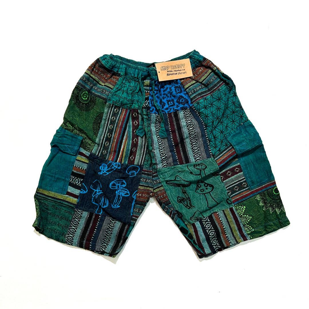 Cotton Patchwork Mushroom Print Cargo Shorts