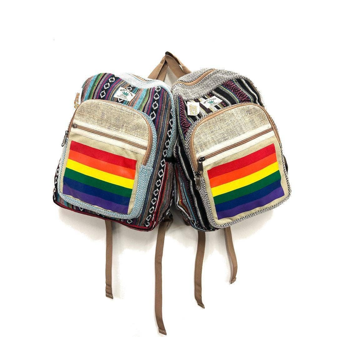 Himalayan Hemp Rainbow Gheri Fabric Trim Medium Backpack