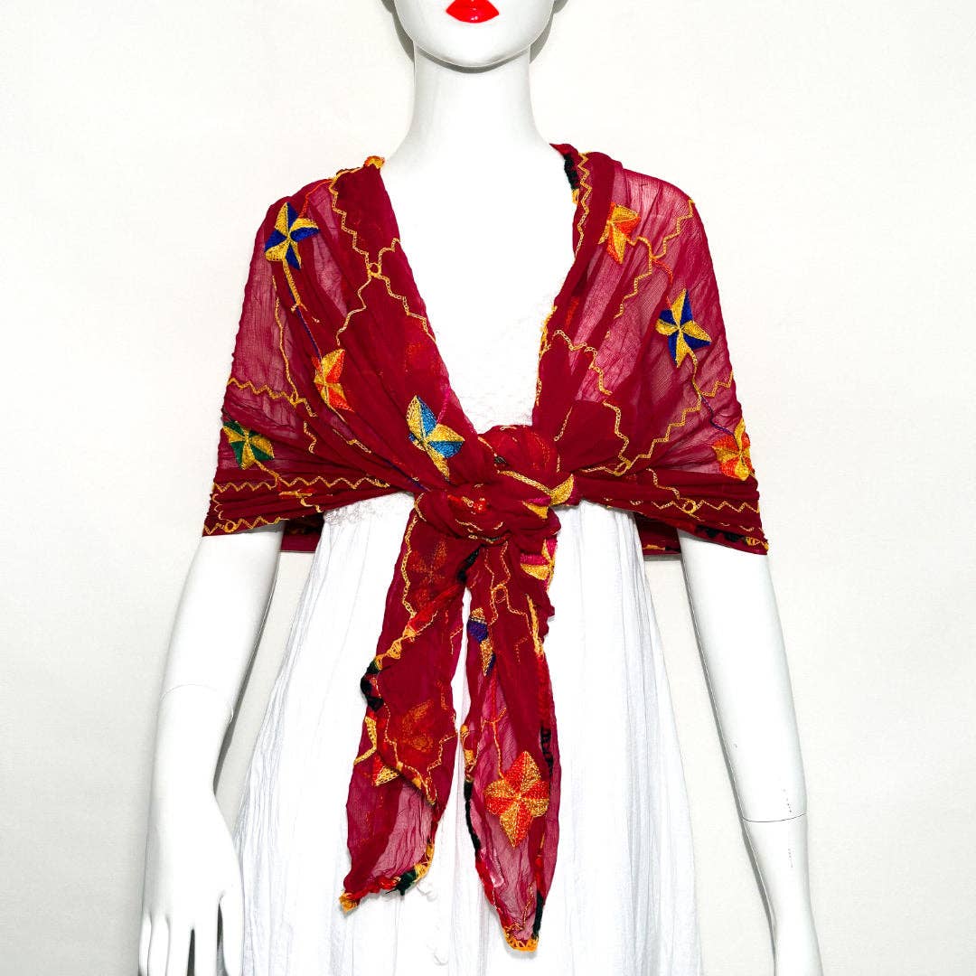 Large Embroidered Chiffon Shawl Scarf EM-1