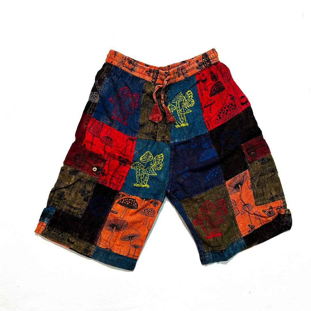 Mushroom Print Patchwork Shorts