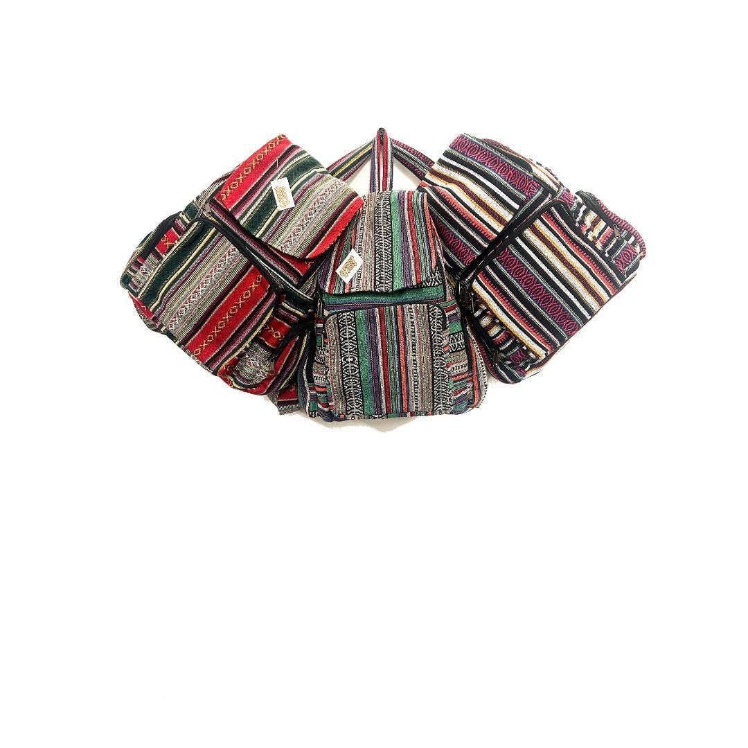 Cotton Stripe Pattern Woven Gheri Fabric Backpack