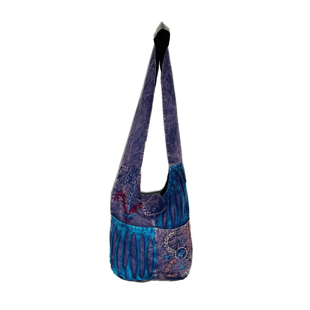 Stonewash Floral Stitch Razer Cut Patch Shoulder Bag