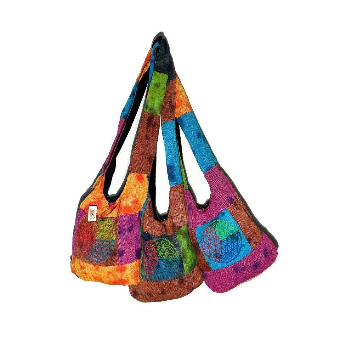 Tie Dye Geometric Design Herringbone Monk Style Shoulder Bag