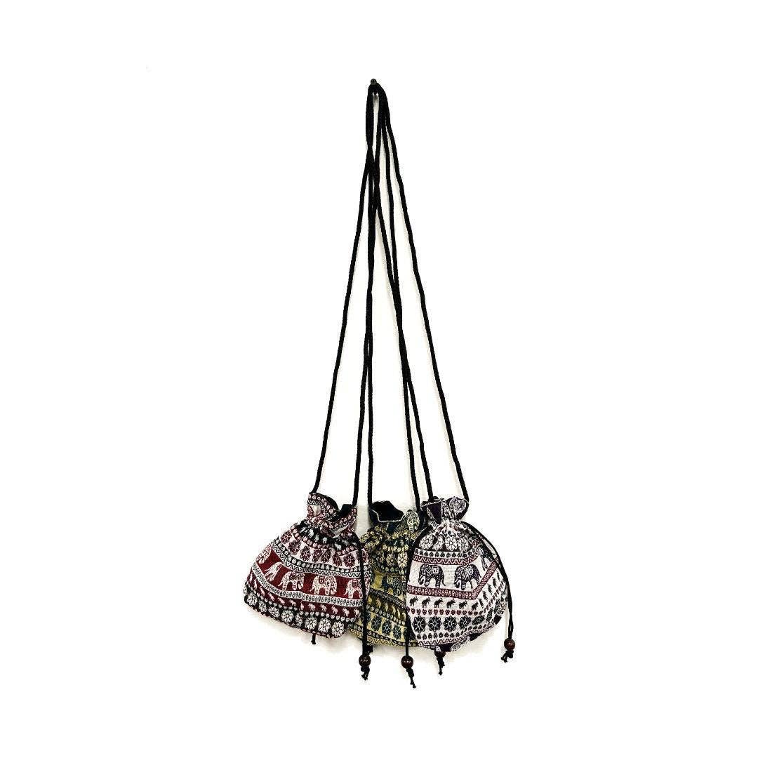 Cotton Elephant Drawstring Pouch Bag