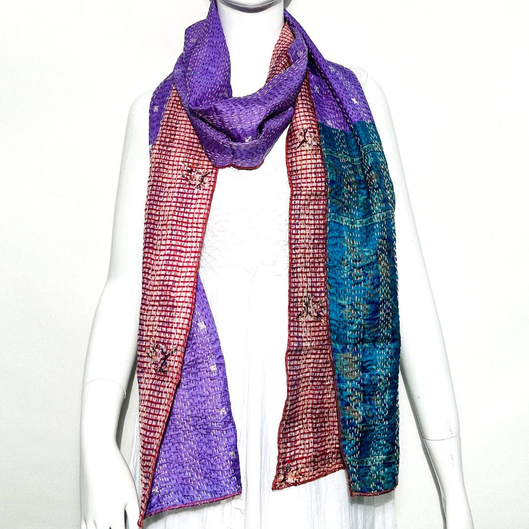 Silk Kantha Scarf With Tassle Ends SE-15
