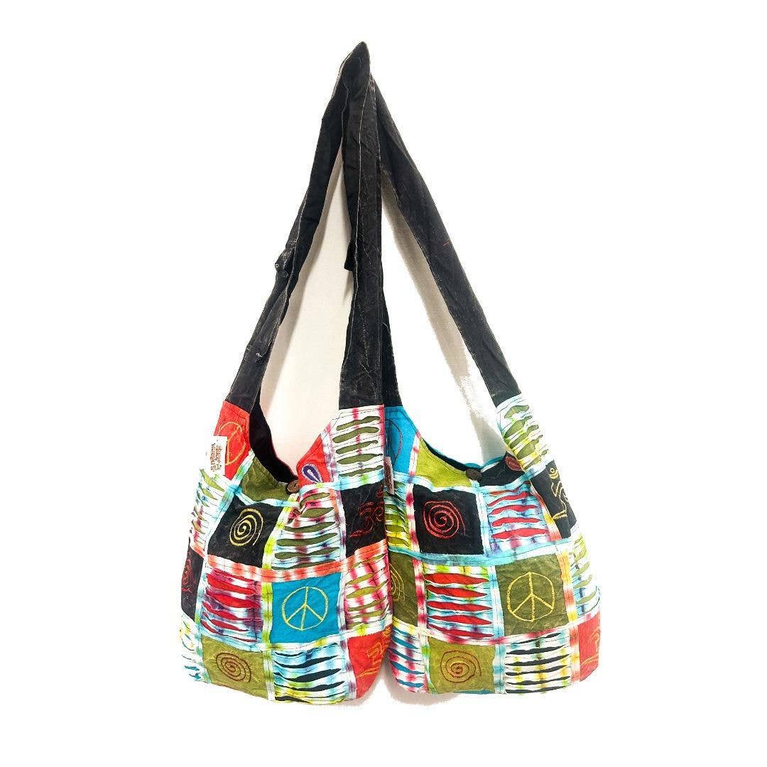 Cotton Razor Cut Peace Ohm Patchwork Monk Shoulder Bag