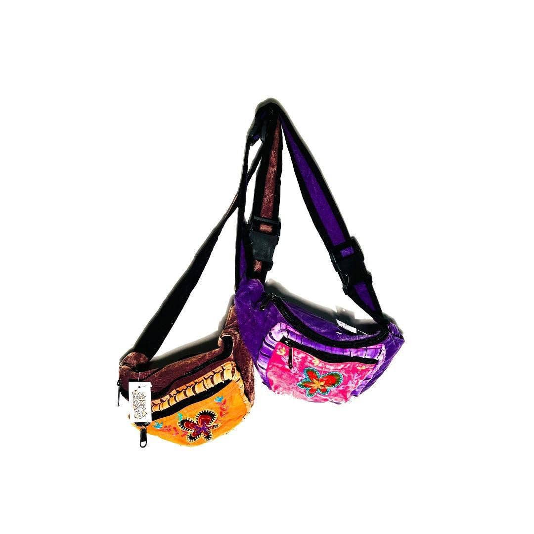 Cotton Floral Stitch Razer Cut Trim Fanny Pack