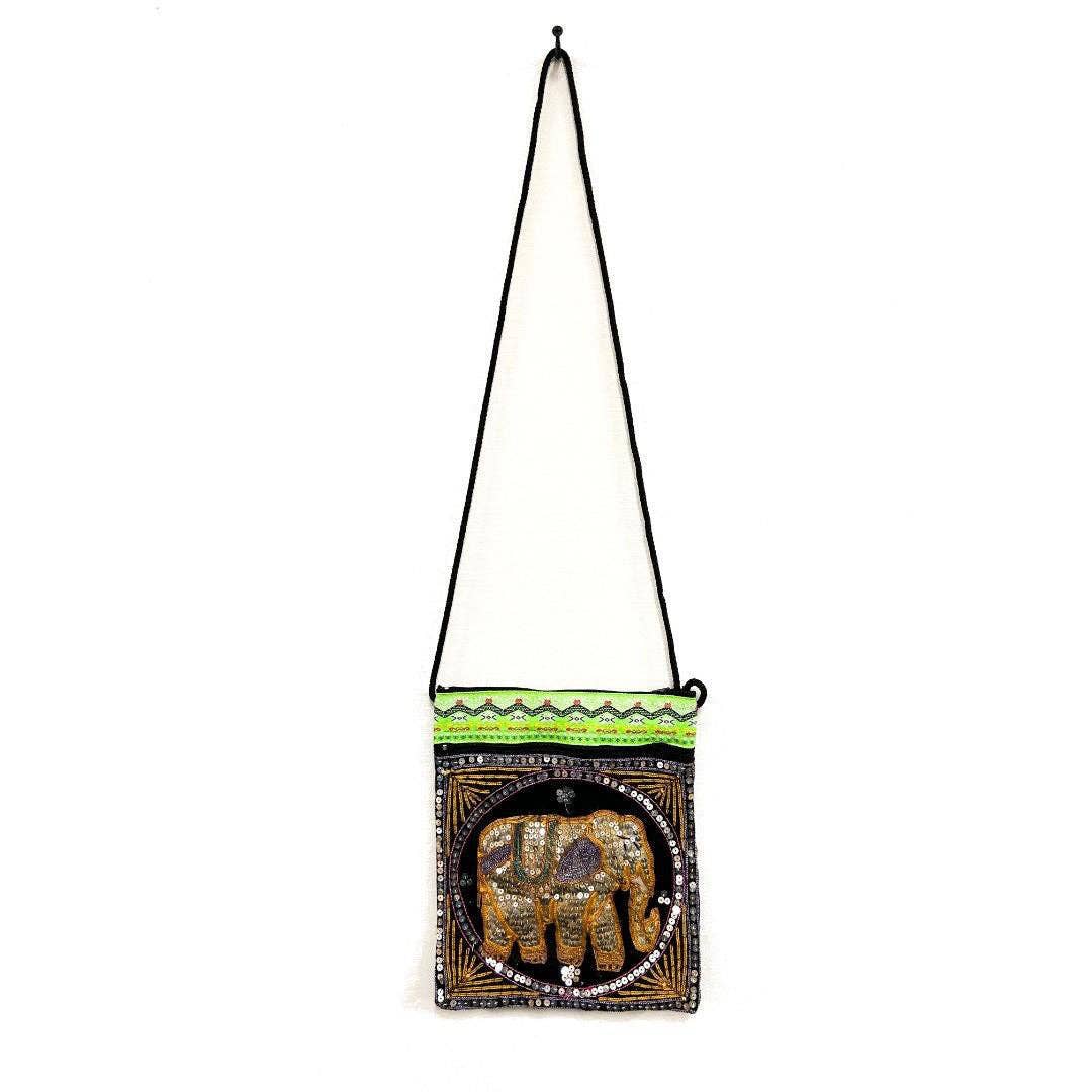 Cotton Sequined Elephant String Strap Medium Shoulder Bag