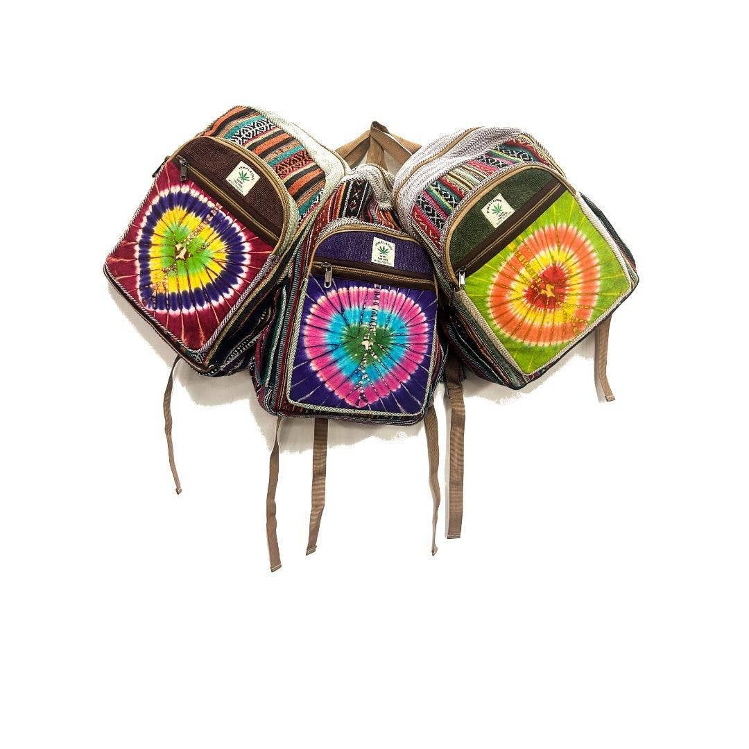 Himalayan Hemp Tie Dye Heart Backpack with Gheri Trim