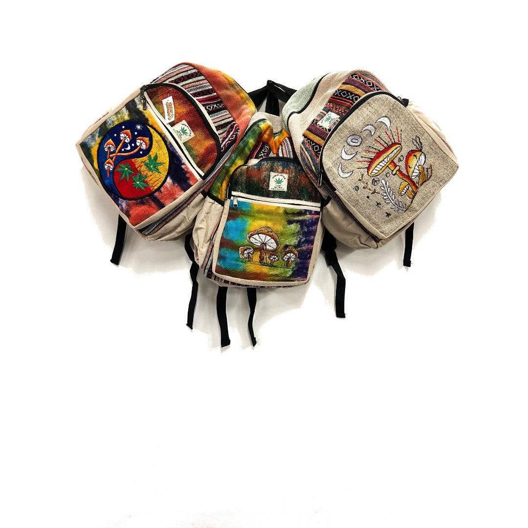Himalayan Hemp Tie Dye Mushroom Embroidered Backpack