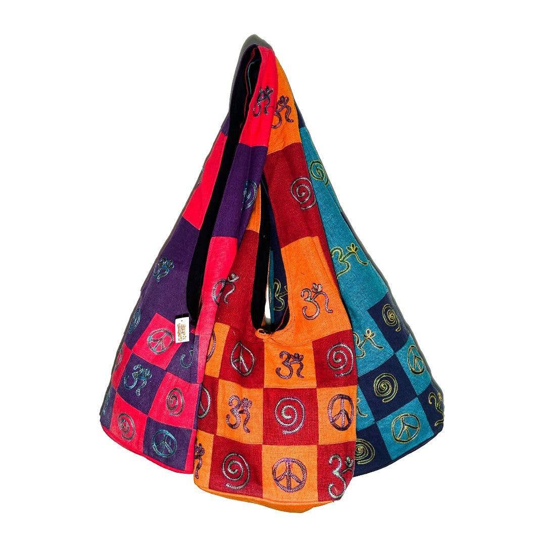 Cotton Ohm, Peace, and Swirl Design Monk Style Shoulder Bag