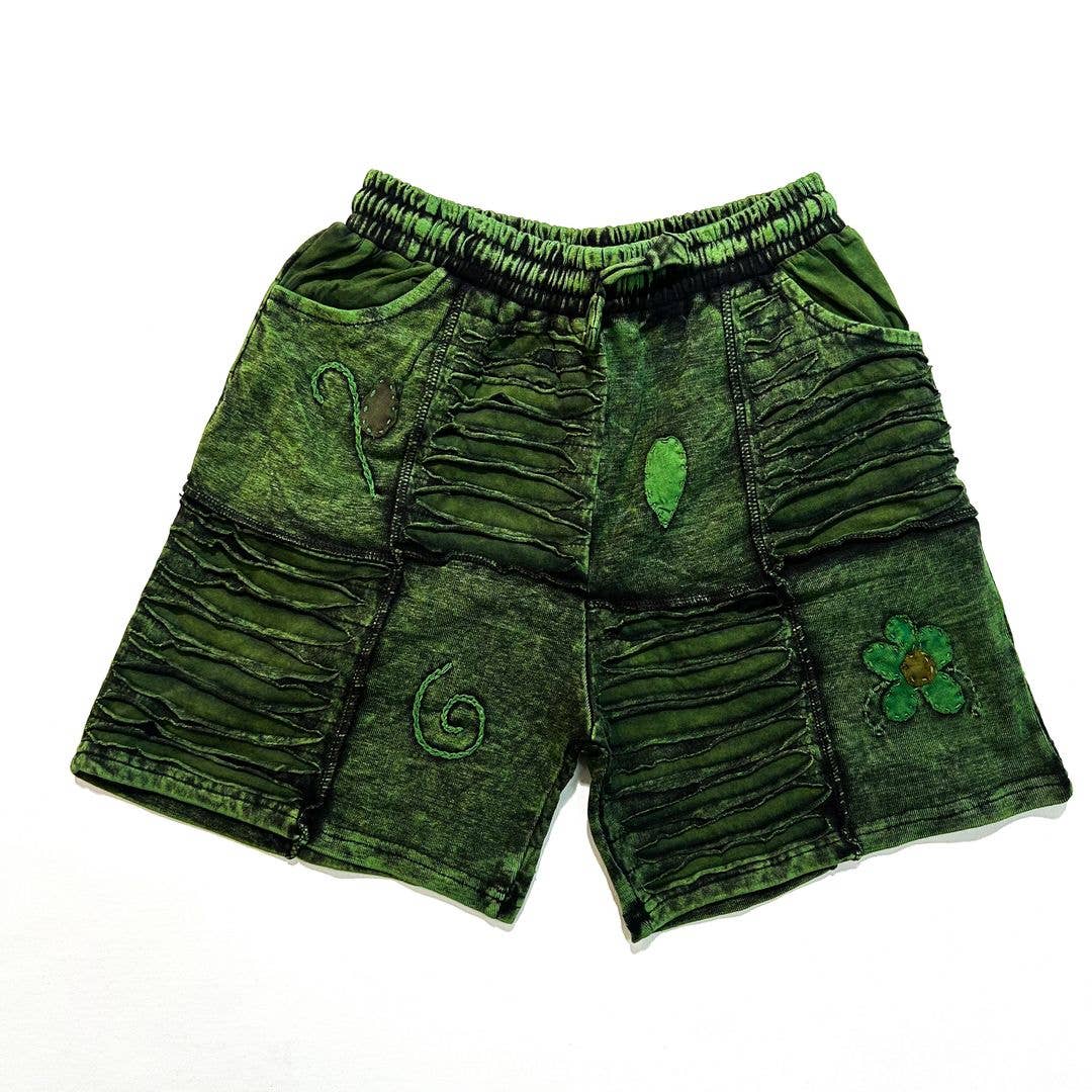 Cotton Stonewash Applique Patch Shorts