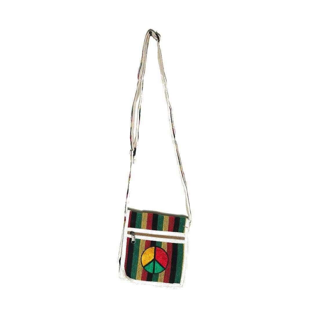 Cotton Peace Sign Striped Adjustable Strap Shoulder Bag