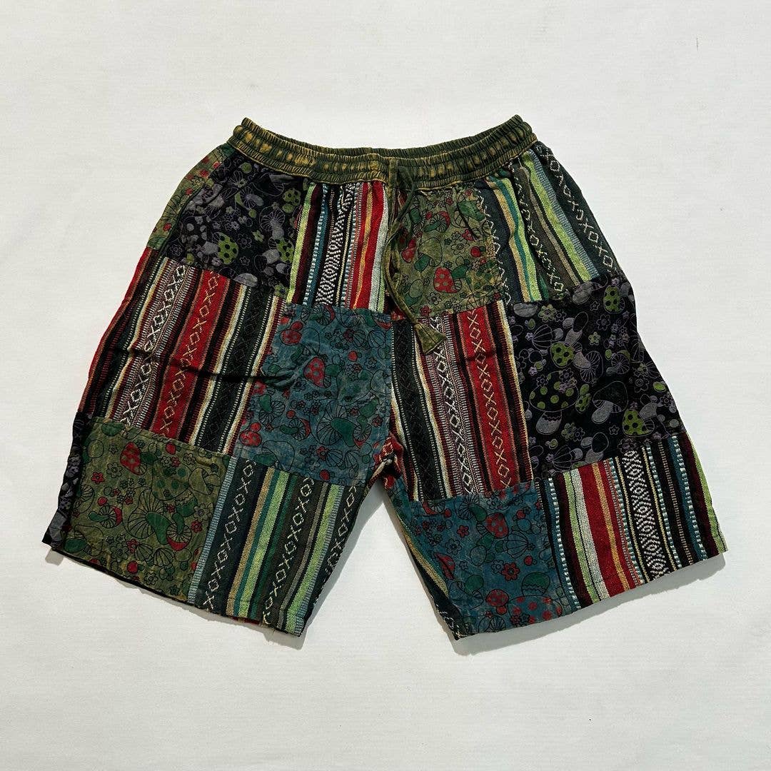 Multicolor Striped Floral Patchwork Shorts