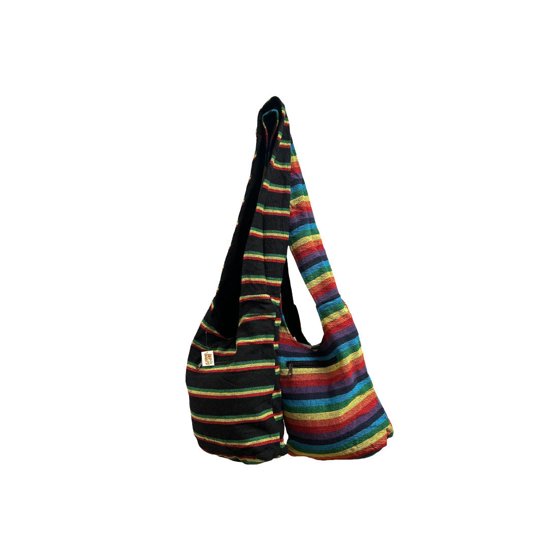 Shoulder Bag, Rasta or Rainbow Striped Cotton Monk