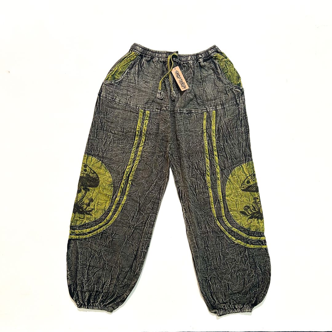 Stonewash Cotton Mushroom Print Boho Pants