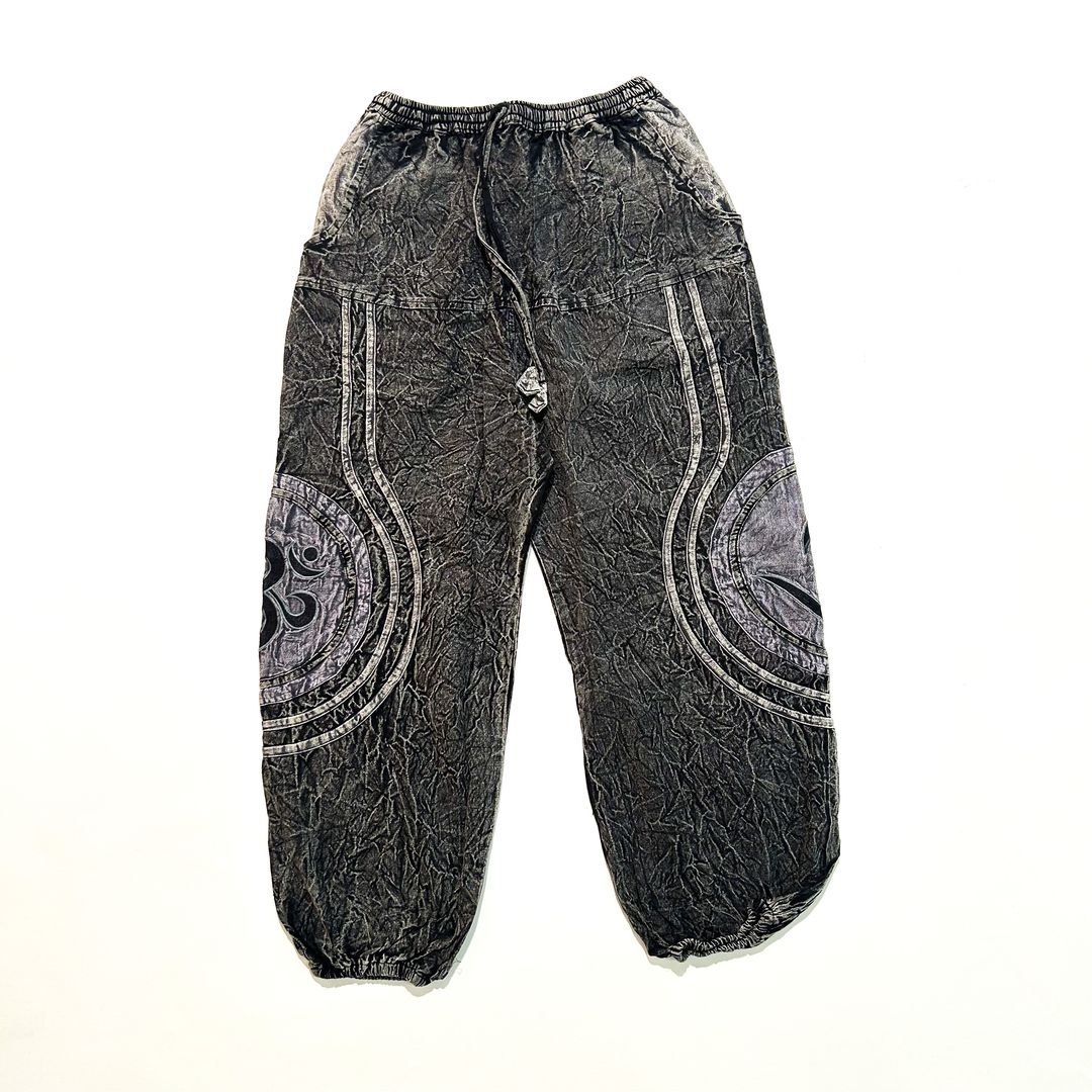 Crinkle Cotton Om Print Boho Pants