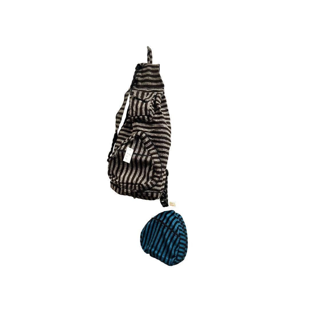 Cotton Solid Color Black Striped Foldaway Backpack