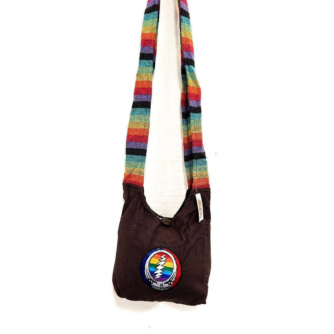 Cotton Striped Strap Skull Patch Monk Shoulder Bag