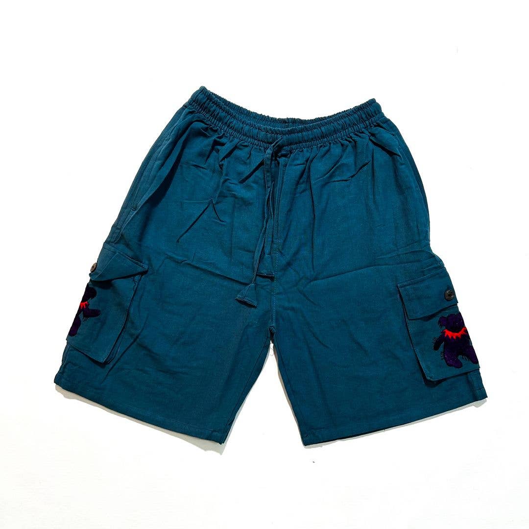 Cotton Cargo Shorts with Embroidered Patch Pockets