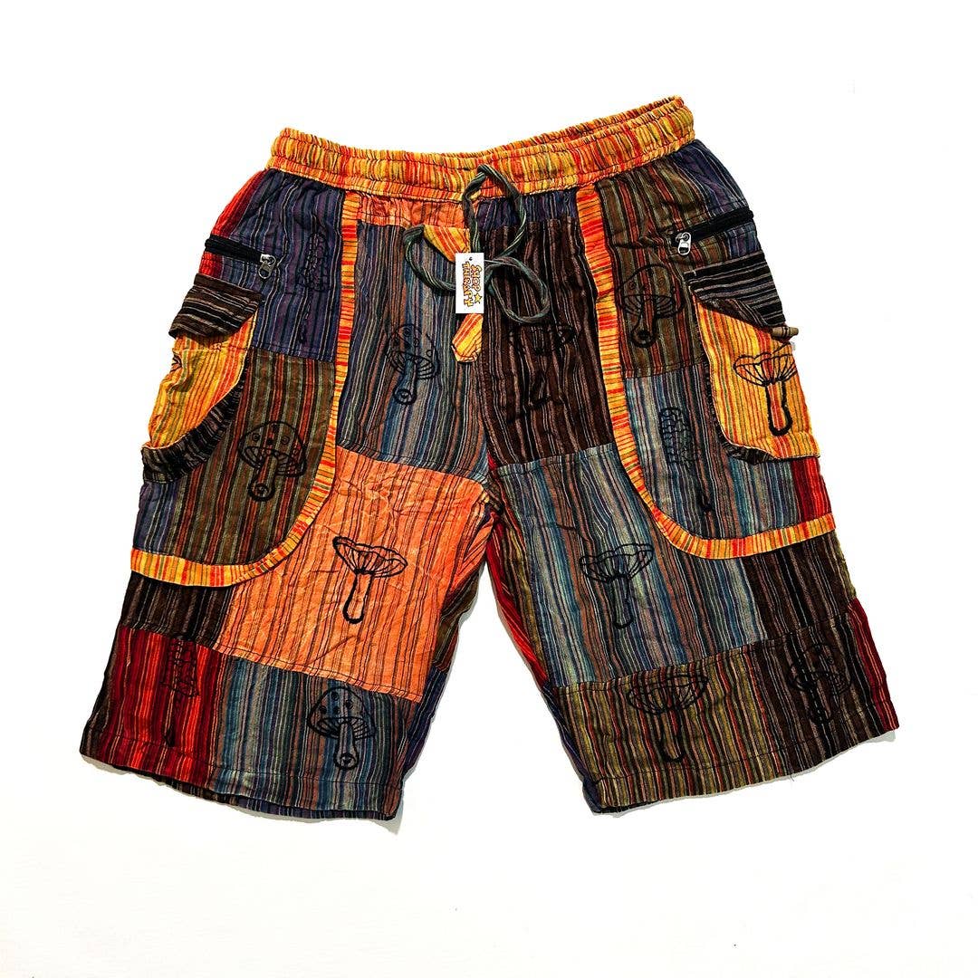 Multicolor Striped Cotton Mushroom Cargo Shorts