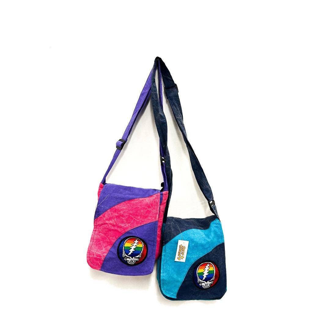 Cotton Stonewash Skull Patch Front Flap Shoulder Bag