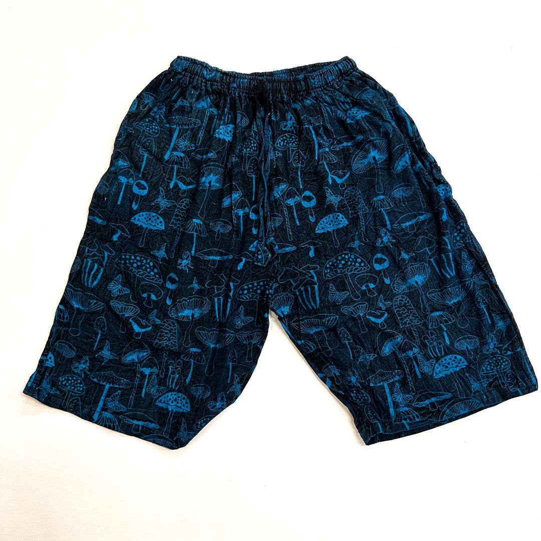 Cotton Stonewash Mushroom Print Shorts (Various Colors)