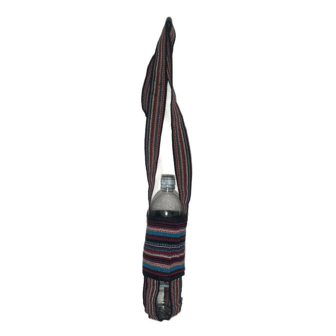 Cotton Stripe Weave Crossbody Water Bottle Holder